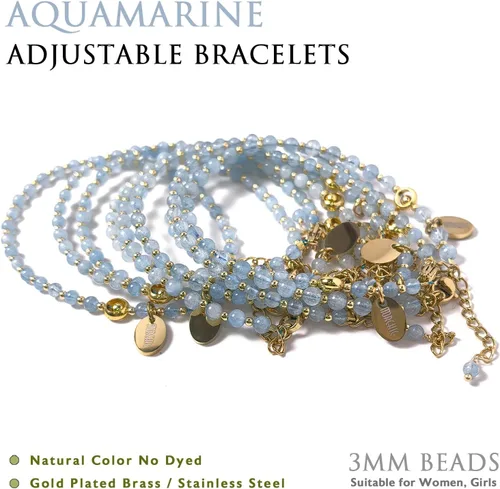 Miniatura 3 de Morchic - Pulsera ajustable de pulgadas para mujer, con mini cuentas de gemas naturales, serie de dijes de gemas de energía, regalo de cumpleaños