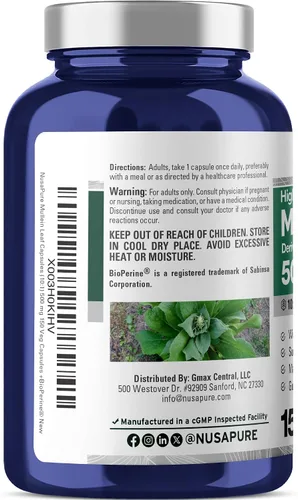 Miniatura 3 de NusaPure Cápsulas de hoja de gordolobo, 500 mg, 150 cápsulas vegetales (sin OMG, veganas)