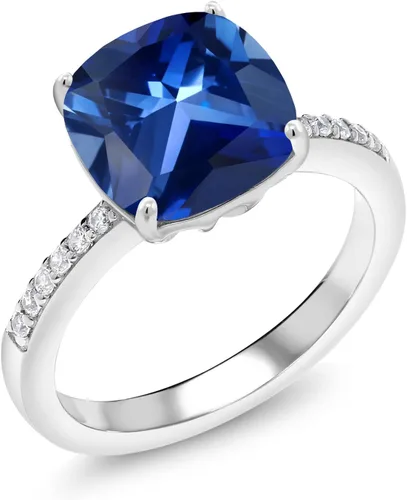 Miniatura 37 de Gem Stone King Anillo de compromiso de plata de ley 925 con piedra preciosa de corte cojín de 0.39 pulgadas Anillo de compromiso de aniversario