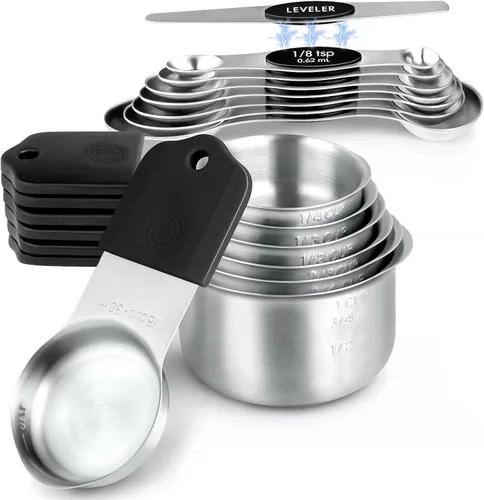 Juego de tazas y cucharas medidoras magnéticas, imanes fuertes N45, acero inoxidable resistente que cabe en tarros de especias para hornear y