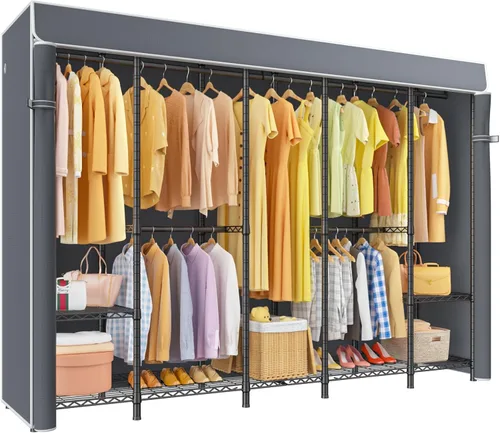 Miniatura 10 de ULIFHOME H50C Perchero Extra Grande con Cubierta, Armario Portátil Independiente, Percheros de Ropa Cubiertos para Colgar Ropa, Perchero Resistente