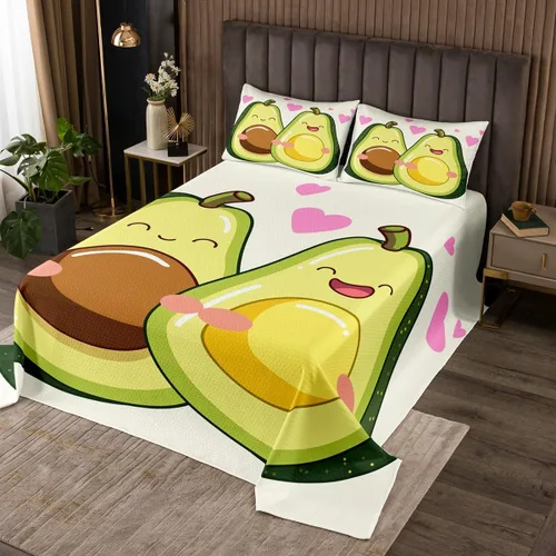 Miniatura 6 de Manfei Colcha de sandía, tamaño Queen, colcha acolchada con estampado de frutas Kawaii con 2 fundas de almohada, juego de colcha de rayas rosas