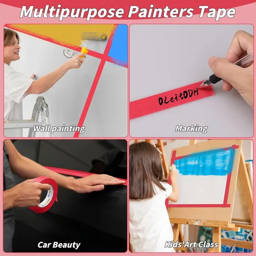 Miniatura 7 de Oleitodh 15 rollos de cinta roja para pintores a granel de 1 pulgada x 825 yardas, cinta de enmascarar para pintores sin residuos, cinta de pintura
