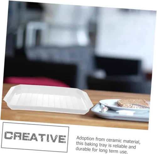 Miniatura 4 de Housoutil Bandeja rectangular de plástico para tocino, para pizza, color blanco, 12 x 16 pulgadas