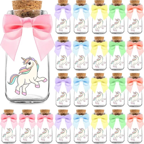 Miniatura 7 de Ethisa Paquete de 24 botellas de vidrio de leche vintage con cintas y calcomanías, regalos elegantes de baby shower para invitados y centros de ¡Es