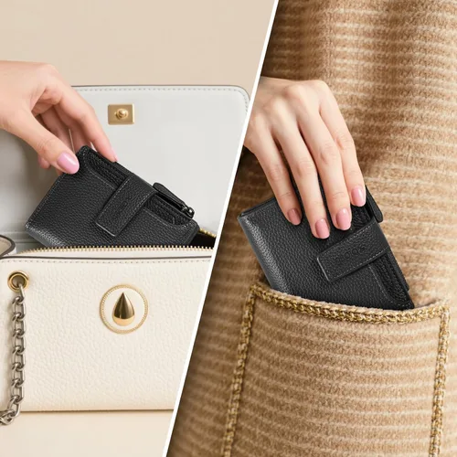 Miniatura 6 de GSOIAX Billetera pequeña de piel auténtica para mujer, con bloqueo RFID, plegable, delgada, con bolsillo para monedas con cremallera y ventana