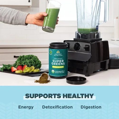 Miniatura 4 de Ancient Nutrition Polvo energizante orgánico SuperGreens con probióticos y B12, hecho de frutas, verduras y hierbas reales, para digestivo