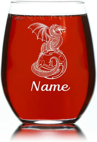 Miniatura 4 de C M Dragon - Copa de vino personalizada sin tallo con nombre, 17 onzas, regalo temático de dragón personalizado para mujeres y hombres, vidrio
