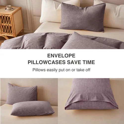 Miniatura 5 de BFS HOME Funda de edredón de lino tamaño King, mezcla de lino de algodón suave y transpirable, juego de ropa de cama de 3 piezas con 2 fundas
