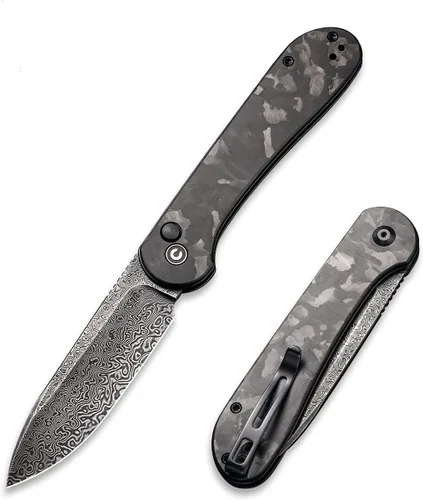 Miniatura 7 de CIVIVI Cuchillo plegable de bolsillo con mango de micarta de hoja 14C28N de 3.47 pulgadas, cuchillo Elementum con bloqueo de botón para EDC C2103D