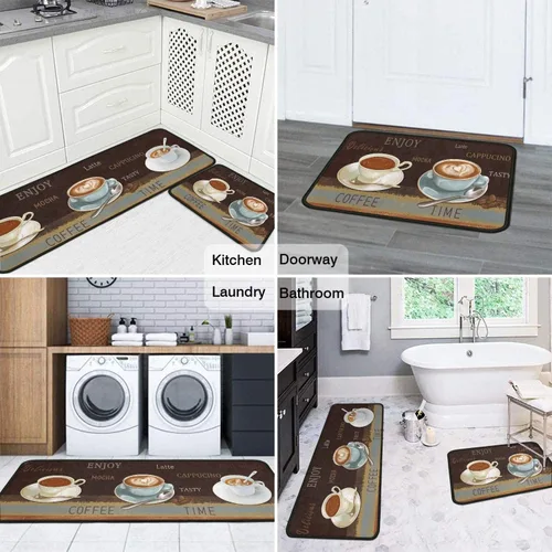Miniatura 5 de Juego de 2 alfombras de cocina estilo granja, antideslizantes, lavables, absorbentes, de microfibra rústica, decoración de piso de cocina, 17 x 47 +