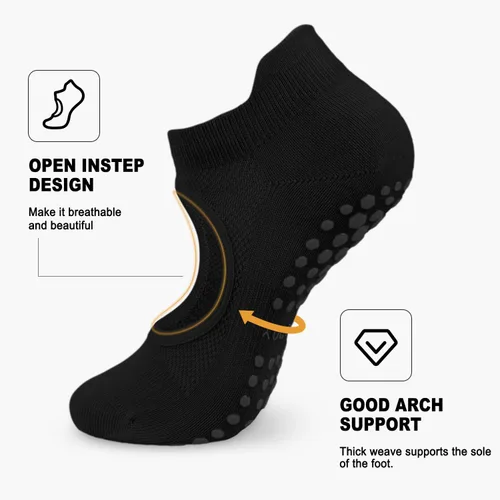 Miniatura 5 de 5 pares de calcetines de pilates, calcetines de yoga con agarres para mujer, antideslizantes, pilates, entrenamiento, barra pura, ballet, danza