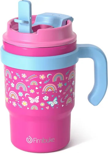 Miniatura 13 de Fimibuke Vaso aislado para niños de 16 onzas con asa y pajillas, paquete de 2 vasos de acero inoxidable 18/8 sin BPA con tapas 2 en 1, a prueba