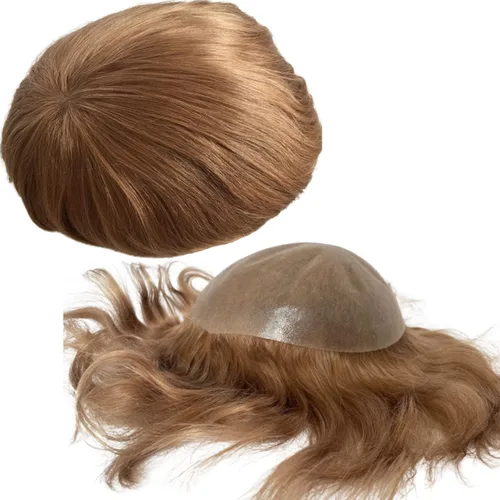 Miniatura 6 de Voloria Postizo humano virgen europeo para hombre tupé ultra transparente piel fina PU piezas de pelo de repuesto 10"x8" tamaño base #21 color rubio