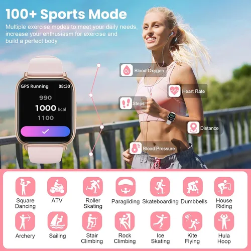 Miniatura 7 de Reloj inteligente para mujer, reloj de fitness de 1.83 pulgadas con presión arterial, llamadas/mensajes, seguimiento de ciclo femenino, frecuencia