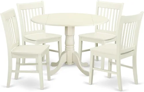 Miniatura 12 de East West Furniture DLNO3-BCH-W Juego de mesa de comedor de 3 piezas contiene una mesa de comedor redonda con gotas y 2 sillas de asiento de madera
