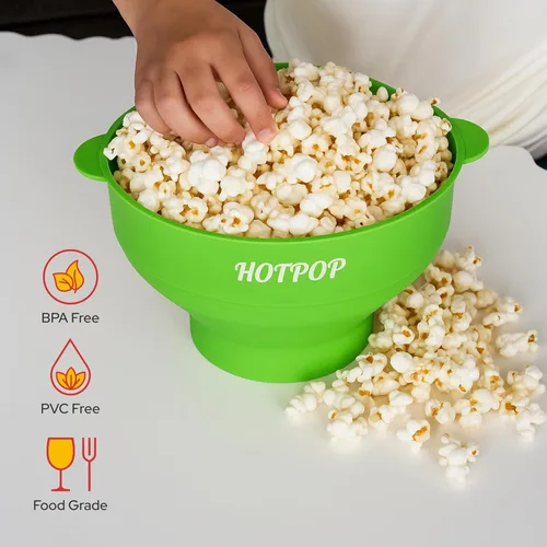 Miniatura 6 de El Hotpop Original - Palomitero para microondas, Popcorn, contenedor de silicona para hacer de palomitas de maíz, cuenco plegable sin BPA y apto