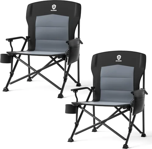Miniatura 9 de EVER ADVANCED Silla de camping plegable de gran tamaño para adultos, silla de césped resistente con bolsillos laterales, silla cuádruple plegable
