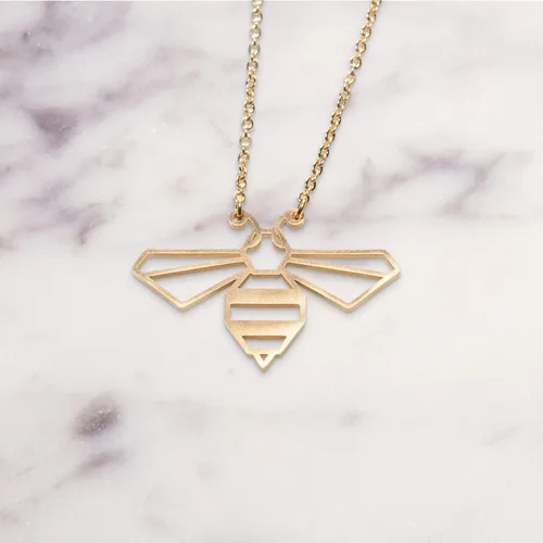 Miniatura 8 de La Menagerie Bee Gold Origami Jewelry - Collar de cadena geométrica de oro - Collar de oro chapado de 18 quilates para mujeres y niñas - Elegante