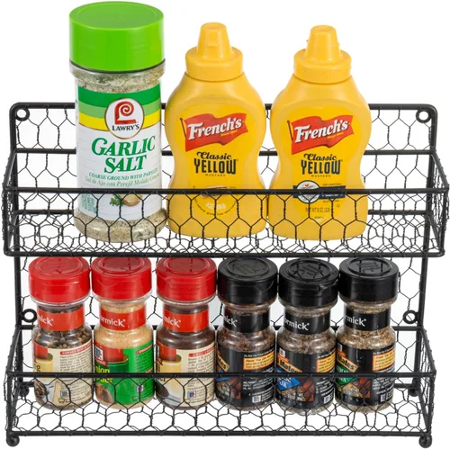 Miniatura 7 de MyGift Estante para especias de pared, estante de especias de 2 niveles, organizador de almacenamiento de tarros de condimentos sobre la estufa