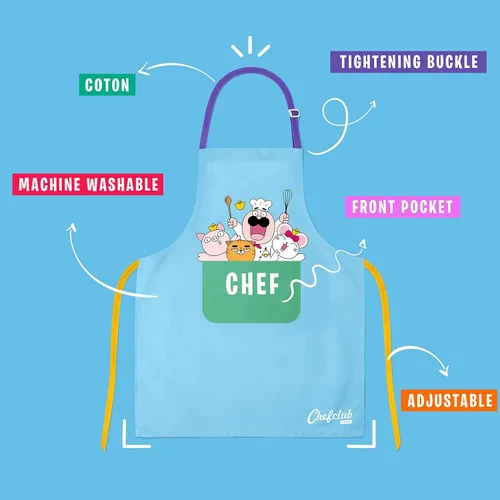 Miniatura 2 de Kids Apron, Chefclub, 100% Cotton - Cooking & Baking Apron for Children - with Pocket, Adjustable Neck Strap, Waist Tie Azul