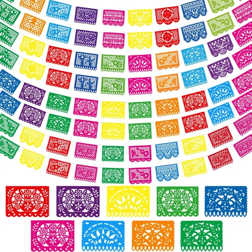 Miniatura 4 de 4 paquetes de pancartas de fiesta mexicana de 60 pies, pancarta de papel picado de plástico para fiesta, cinco de mayo, día de los muertos
