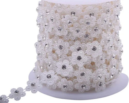 Miniatura 2 de KAOYOO - Cadena con cuentas en forma de flor y diamantes de imitación de 9 metros (10 yardas) para bodas, decoración, bricolaje..