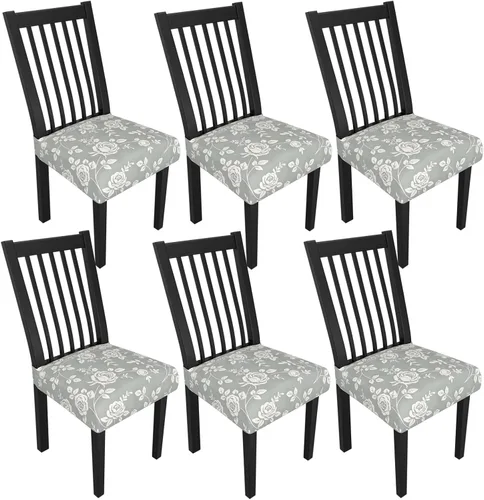 Miniatura 103 de Juego de 4 fundas elásticas para sillas de comedor, fundas para sillas de comedor con estampado floral, fundas para asientos de sillas con estampado