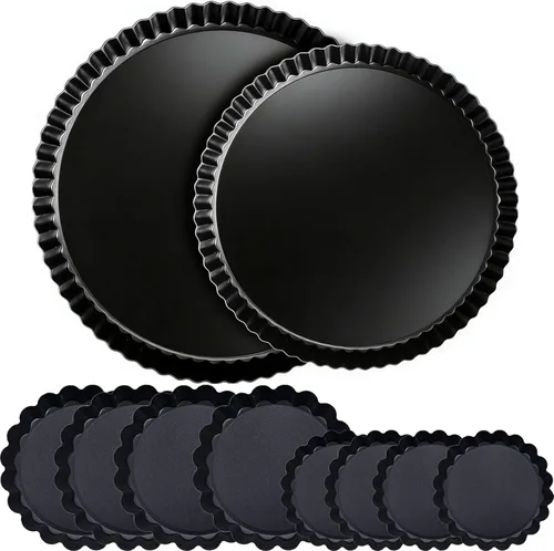 Juego de sartenes para tartas de 10 y 9 pulgadas con mini sartenes de 5 y 4 pulgadas con parte inferior extraíble, sartén Quiche de acero al carbono