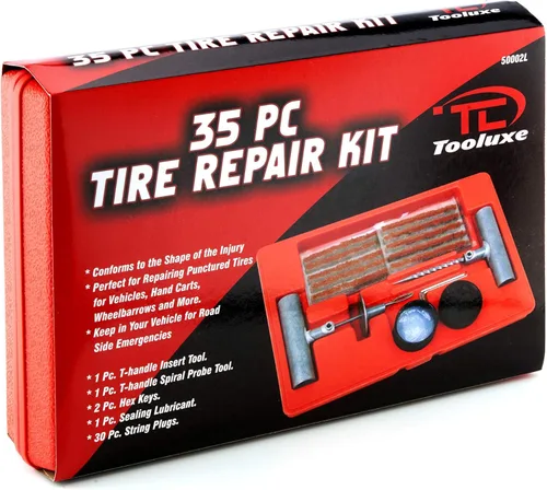 Miniatura 7 de Tooluxe 50002L - Kit de reparación universal de neumáticos de alta resistencia con enchufes, kit de reparación de neumáticos planos, ideal