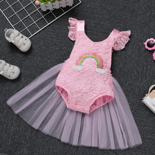 Miniatura 108 de Traje de bebé niña primer cumpleaños traje de encaje tul mameluco princesa tutú vestido de un año cumpleaños pastel Smash fotografía ropa