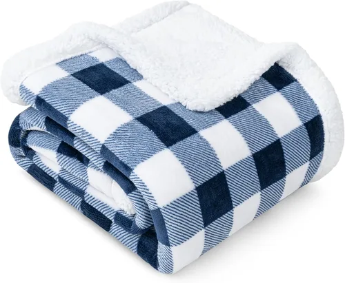 Miniatura 19 de PAVILIA Manta Sherpa de Cuadros Buffalo Gris Claro para Sofá, Manta de Forro Polar Suave Gris Claro a Cuadros, Manta de Franela Suave y Mullida