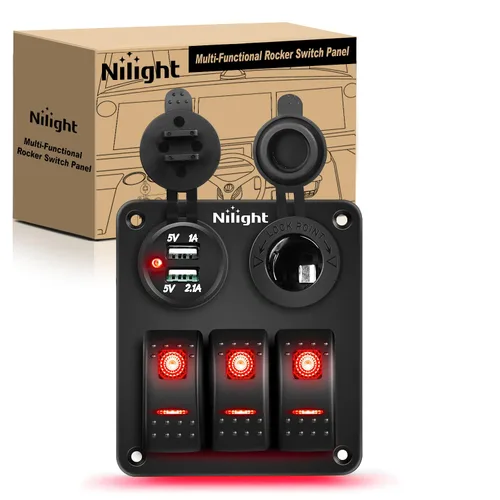 Miniatura 9 de Nilight - Panel de interruptor basculante de 4 bandas 90117G, panel de interruptores de aluminio precableado impermeable con doble USB encendedor