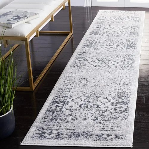 Miniatura 2 de SAFAVIEH Colección Toscana - Alfombra de pasillo, 2 x 9 pies, color marfil y gris, diseño oriental, no desprende pelusa y de fácil cuidado, ideal
