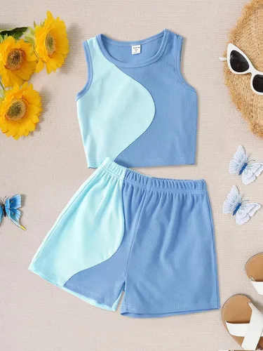 Miniatura 5 de Verdusa Conjunto de 2 piezas de camiseta corta sin mangas y pantalones cortos para niña