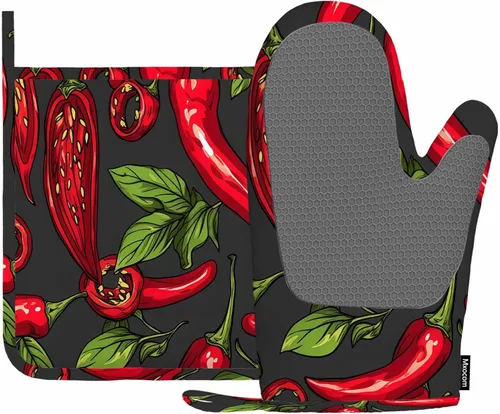 Miniatura 27 de Mxocom Juego de guantes de horno de béisbol y soportes para ollas, pelota de tenis, silicona resistente al calor, guantes para horno de cocina