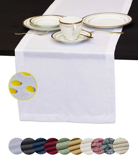 Camino de mesa blanco de 48 pulgadas, bufanda de aparador impermeable, camino de mesa de café para exteriores, elegantes caminos de mesa de comedor