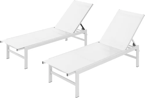 Miniatura 21 de Vexwalx Juego de 2 sillas de salón al aire libre para piscina, tumbonas de aluminio con reclinables de 5 posiciones, silla de salón de patio