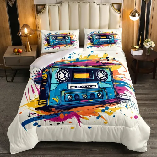 Miniatura 19 de Juego de edredón de cine tamaño individual, ropa de cama vintage de cine para niños, niñas y adultos, juego de edredón de palomitas de maíz