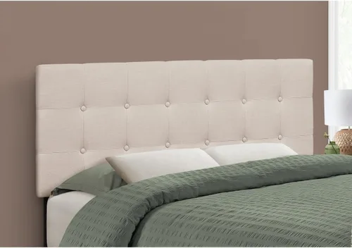 Miniatura 2 de Monarch Specialties I 6004F Cama de cabecero, tamaño matrimonial, dormitorio, tapizada, aspecto de lino, beige, de transición