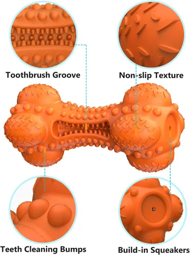 Miniatura 5 de SCHITEC - Juguete masticable para perros con sonido, hueso de goma natural resistente y duradero con cepillo de dientes, indestructible para Naranja