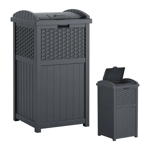 Miniatura 10 de Suncast Cubo de basura comercial para exteriores de 33 galones con escondite con tapa para bolsas de basura de 30 a 33 galones para garaje, patio