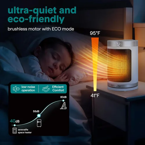 Miniatura 5 de SereneLife Calentador de espacio portátil – Calentador eléctrico de cerámica PTC de 1500 W con termostato, control remoto, temporizador de 12 horas