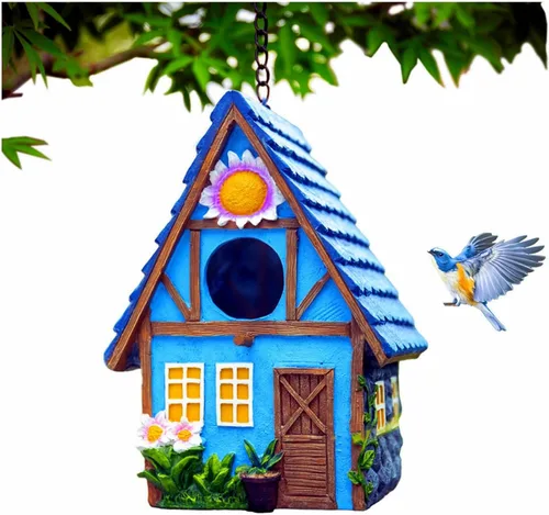 Casa para pájaros de jardín para exteriores, colgar al aire libre, campestre, lindas casas de pájaros para pinzones de Wren, colibrí, árbol de