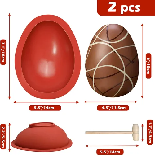 Miniatura 3 de Webake Moldes de silicona para chocolate, molde grande 3D rompible para huevos de Pascua con 1 martillo para huevos de Pascua