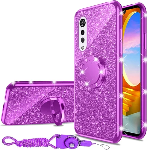 nancheng Funda de teléfono con purpurina para LG Velvet 5G (LM-G900)/LG Velvet 5G UW Funda de TPU suave con anillo giratorio de 360°, funda