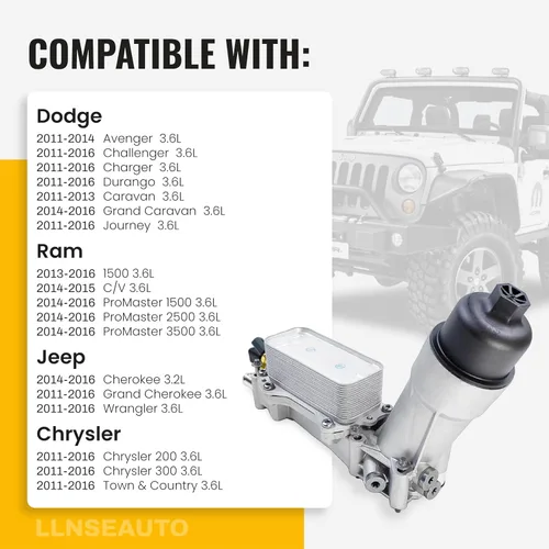 Miniatura 4 de Enfriador de aceite de motor de aluminio y carcasa del filtro de aceite Apto para Chrysler 200 300, Jeep Grand Cherokee Wrangler, Ram 1500