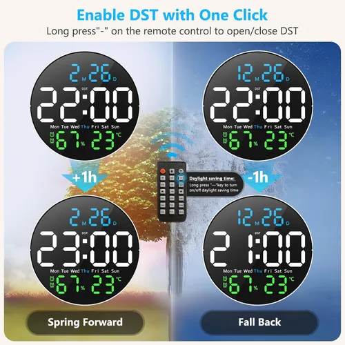 Miniatura 3 de Reloj de pared digital, pantalla LED grande de 10 pulgadas, reloj digital con luz RGB, control remoto, atenuador de brillo automático con luces