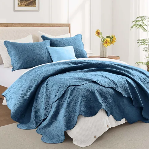 Miniatura 48 de MOONLIGHT20015 Edredón tamaño King (106 x 96 pulgadas) con 2 fundas de almohada (20 x 36 + 2 pulgadas) para todas las estaciones, juego de cama Azul