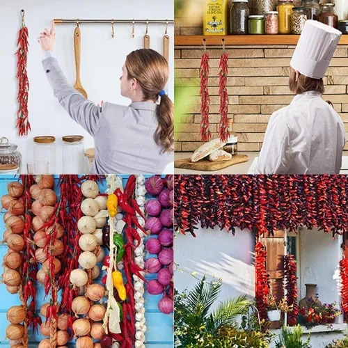 Miniatura 7 de Paquete de 5 piezas de simulación artificial realista de vegetales artificiales de ajo rojo pimienta roja verduras falsas cebolla colgante cuerda